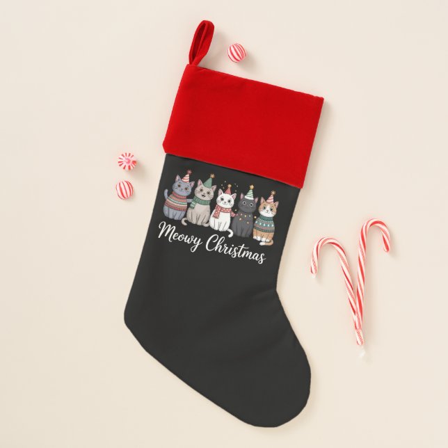 Meowy Christmas Happy Cat Year Cat Lover Xmas Christmas Stocking (Front)