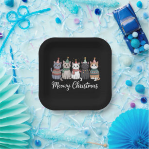 Meowy Christmas Happy Cat Year Cat Lover Xmas Paper Plates