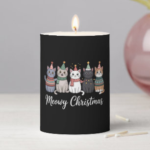 Meowy Christmas Happy Cat Year Cat Lover Xmas Pillar Candle