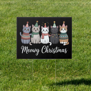 Meowy Christmas Happy Cat Year Cat Lover Xmas Sign