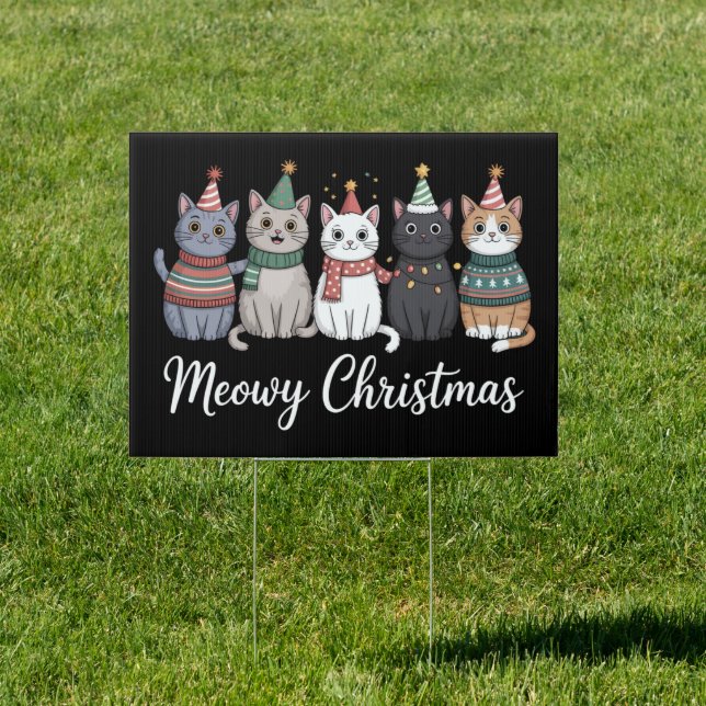 Meowy Christmas Happy Cat Year Cat Lover Xmas Sign (Insitu)