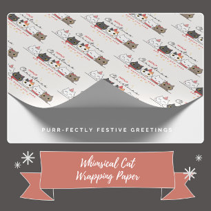 "Meowy Christmas & Happy Mew Year" Whimsical Wrapping Paper
