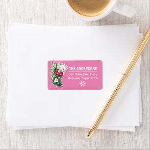 Meowy Christmas Happy Reindeer address label pink
