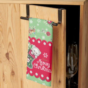 Meowy Christmas Happy Reindeer Kitchen Towel