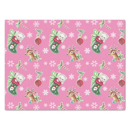 Meowy Christmas Happy Reindeer on Pink Tissue Paper