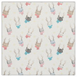 'Meowy Christmas' Holiday Cats In Antlers Pattern Fabric