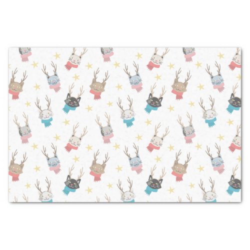 Meowy Christmas Holiday Cats In Antlers Pattern Tissue Paper