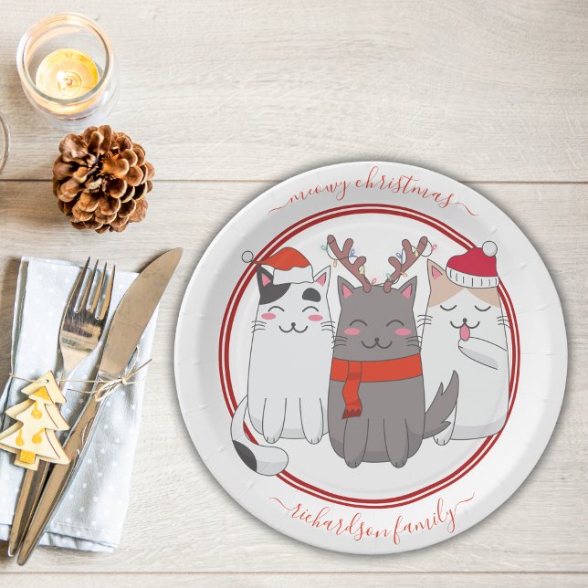 Meowy Christmas Holiday Cats Paper Plates (Creator Uploaded)