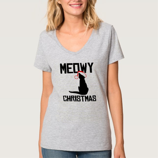 Meowy Christmas - Holiday Humor -.png T-Shirt (Front)