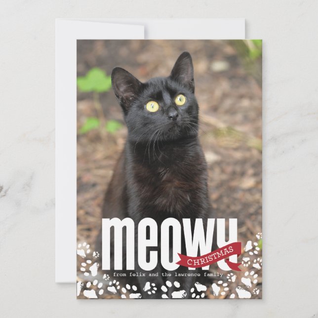 Meowy Christmas Holiday Photo Card (Front)