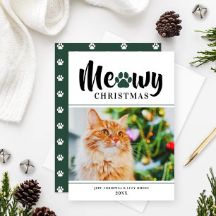 Meowy Christmas Hunter Green Cat Pawprint Photo