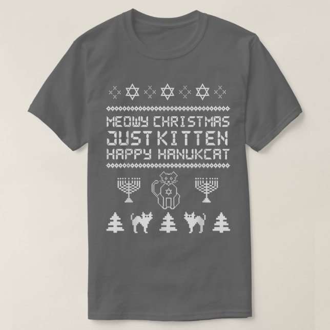 Meowy Christmas Just Kitten Happy Hanukkah Jewish  T-Shirt (Design Front)