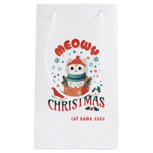 Meowy Christmas Kawaii White Cat Small Gift Bag