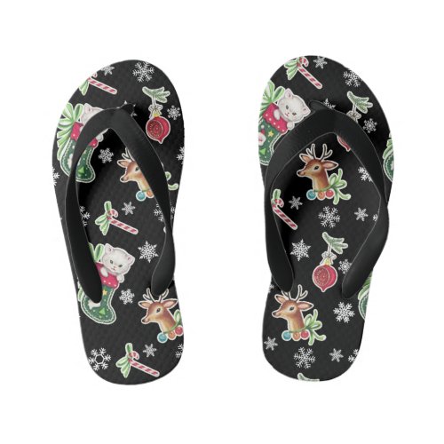 Meowy Christmas Kids Flip Flops