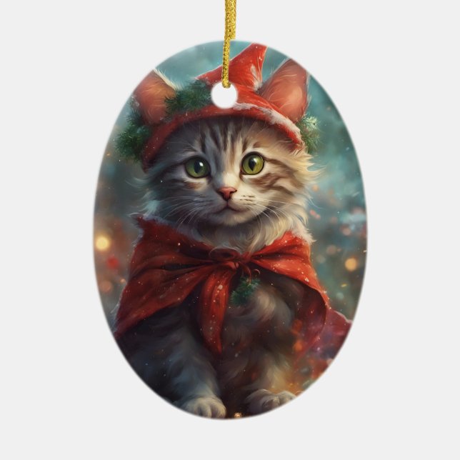 Meowy Christmas Kitten Ornament (Front)