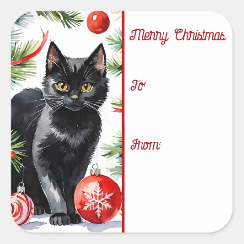 Meowy Christmas Kitten Watercolor Gift Tag