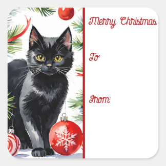 Meowy Christmas Kitten Watercolor Gift Tag