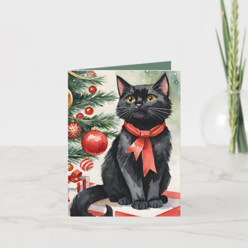  Meowy Christmas Kitten with a bow Holiday Card