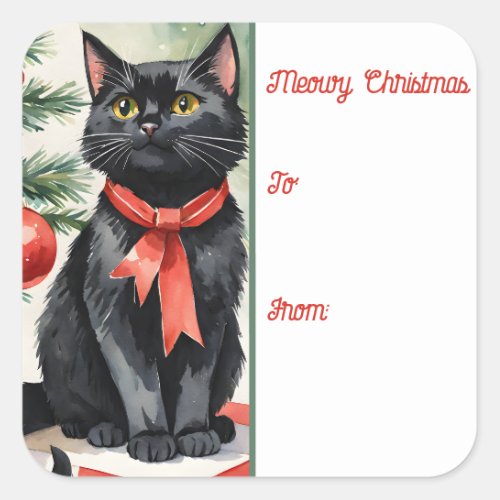Meowy Christmas Kitten with a bow Holiday Gift Tag