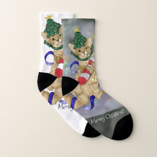Meowy Christmas Kitty Cat Socks