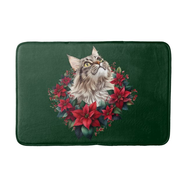 Meowy Christmas Maine Coon Cat  Bath Mat (Front)