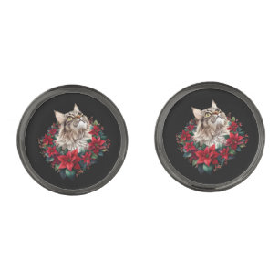 Meowy Christmas Maine Coon Cat  Cufflinks