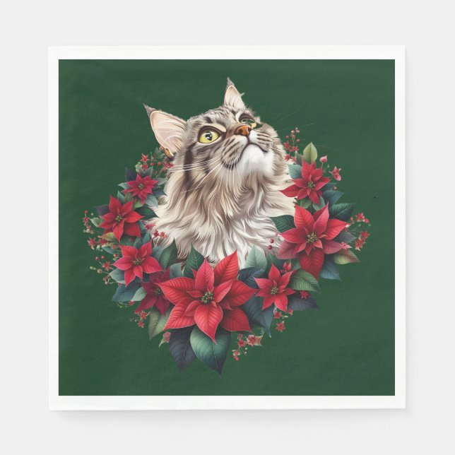 Meowy Christmas Maine Coon Cat  Napkins (Front)