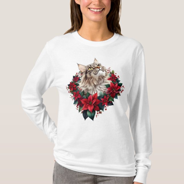 Meowy Christmas Maine Coon Cat  T-Shirt (Front)