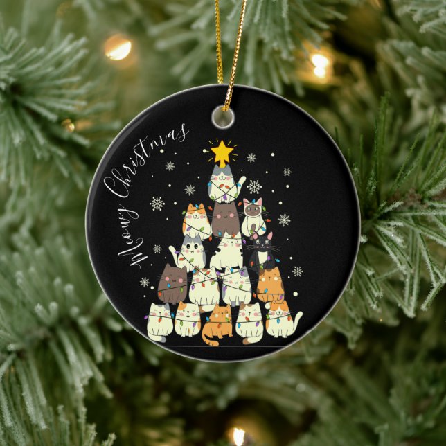 Meowy Christmas Merry Cat Tree Ceramic Ornament (Tree)