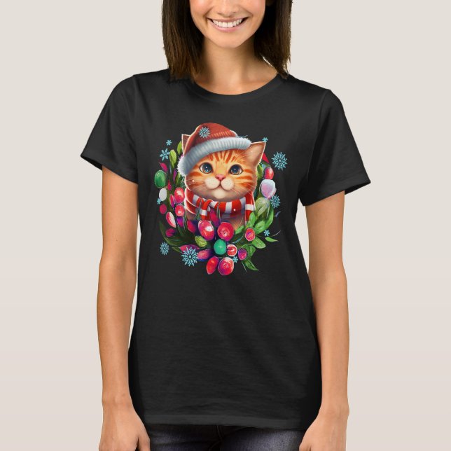 Meowy Christmas Merry Catmas Kitty Cute Cat T-Shirt (Front)