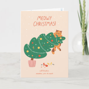 Meowy Christmas - Mischievous Feline Fun Holiday Card