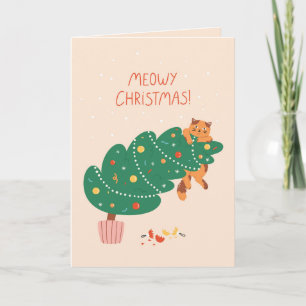 Meowy Christmas - Mischievous Feline Fun Holiday Card
