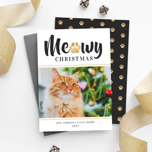 Meowy Christmas Modern Gold Cat Photo Holiday Card
