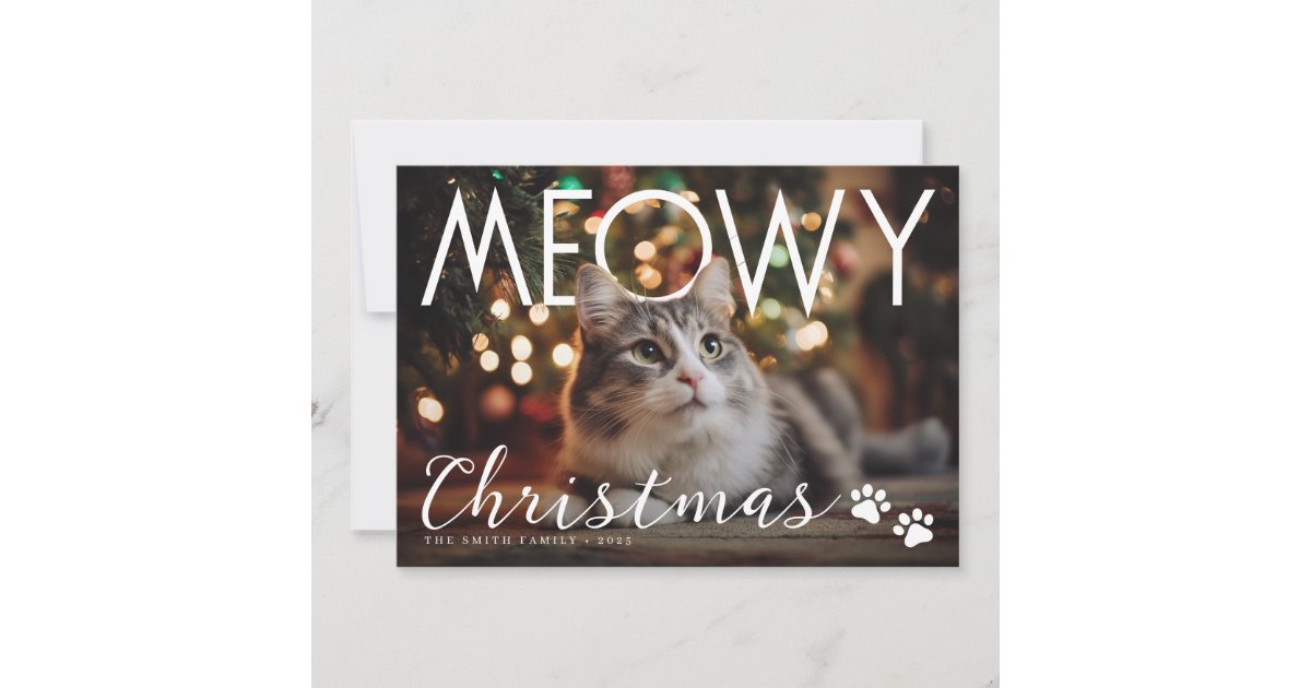 Meowy Christmas Modern Photo Holiday Card | Zazzle