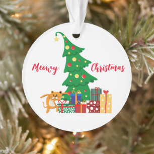 Meowy Christmas, Naughty Cat, Funny, Humor Ornament