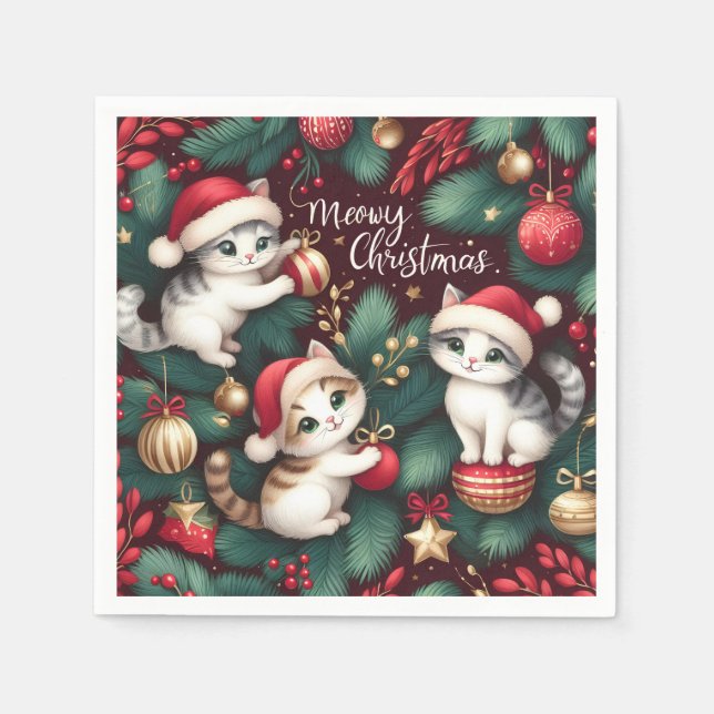 Meowy Christmas - Paper Napkins (Front)