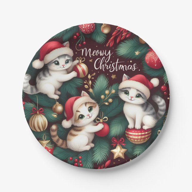 Meowy Christmas -  Paper Plates (Front)
