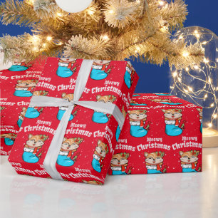 Meowy Christmas Pattern Funny Cat Christmas Wrappi Wrapping Paper