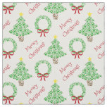 Meowy Christmas Paw Print Holiday Trees &amp; Wreaths Fabric