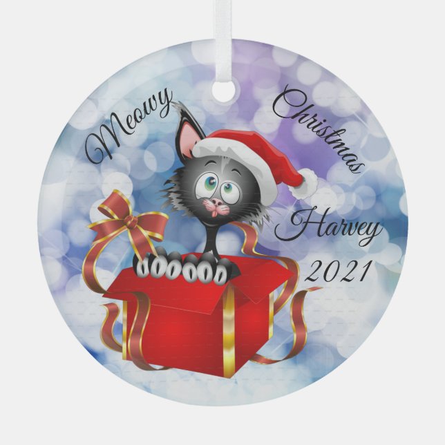 Meowy Christmas Personalized Cat Ornament (Front)