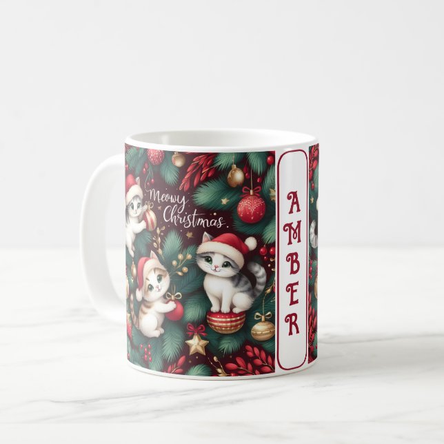 Meowy Christmas - Personalized Coffee Mug (Front Left)