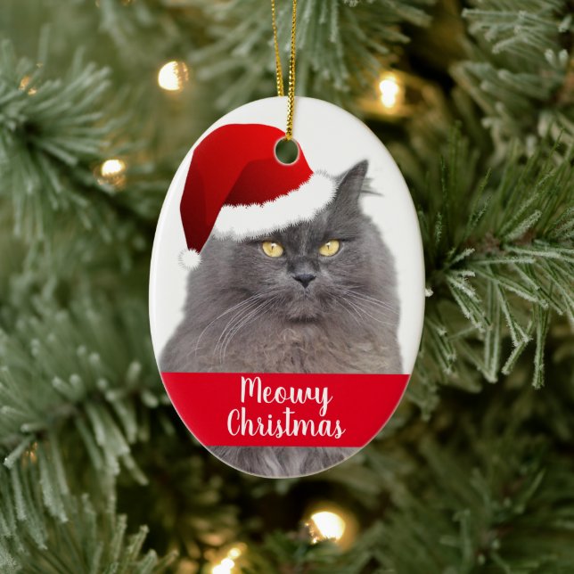 Meowy Christmas Personalized Pet Cat Ceramic Ornament (Tree)