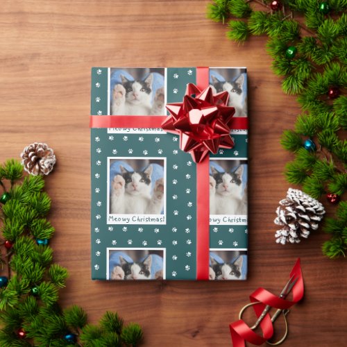 Meowy Christmas Personalized Pet Cat Photo Wrapping Paper