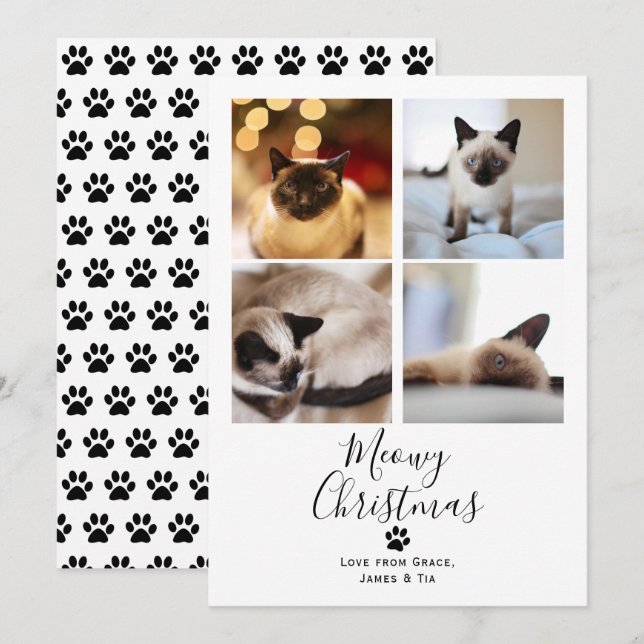 Meowy Christmas Pet Cat Christmas Card (Front/Back)