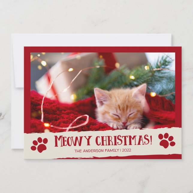 Meowy Christmas Pet Cat Photo Christmas Card (Front)