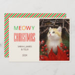 Meowy Christmas Pet Cute Kitten Photo Red &amp; Green  Holiday Card