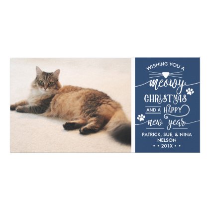 Meowy Christmas Photo Card, Cat, EDITABLE COLOR Card