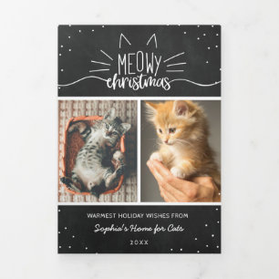 Meowy Christmas Photo Collage Cat Shelter Tri-Fold Holiday Card
