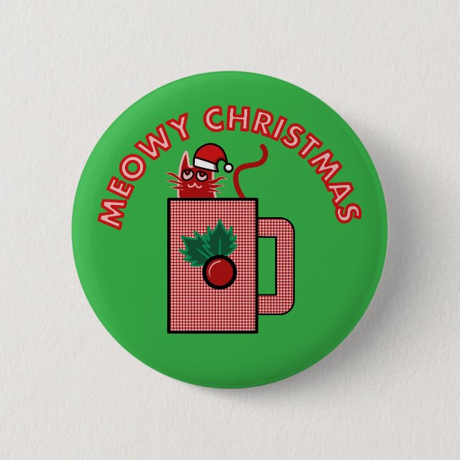 MEOWY CHRISTMAS Pin Button Green (Front)