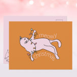 Meowy Christmas Pink Cat Lights Holiday Postcard<br><div class="desc">Have a meowy Christmas with this cute pink cat Christmas postcard! A hand illustrated cat with lights makes these festive and fun.</div>